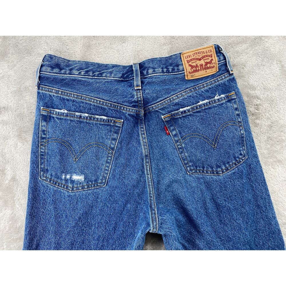 Vintage Levi’s 501 Jeans W28 L26 Distressed Button Fly Cropped Blue - Picture 4 of 11